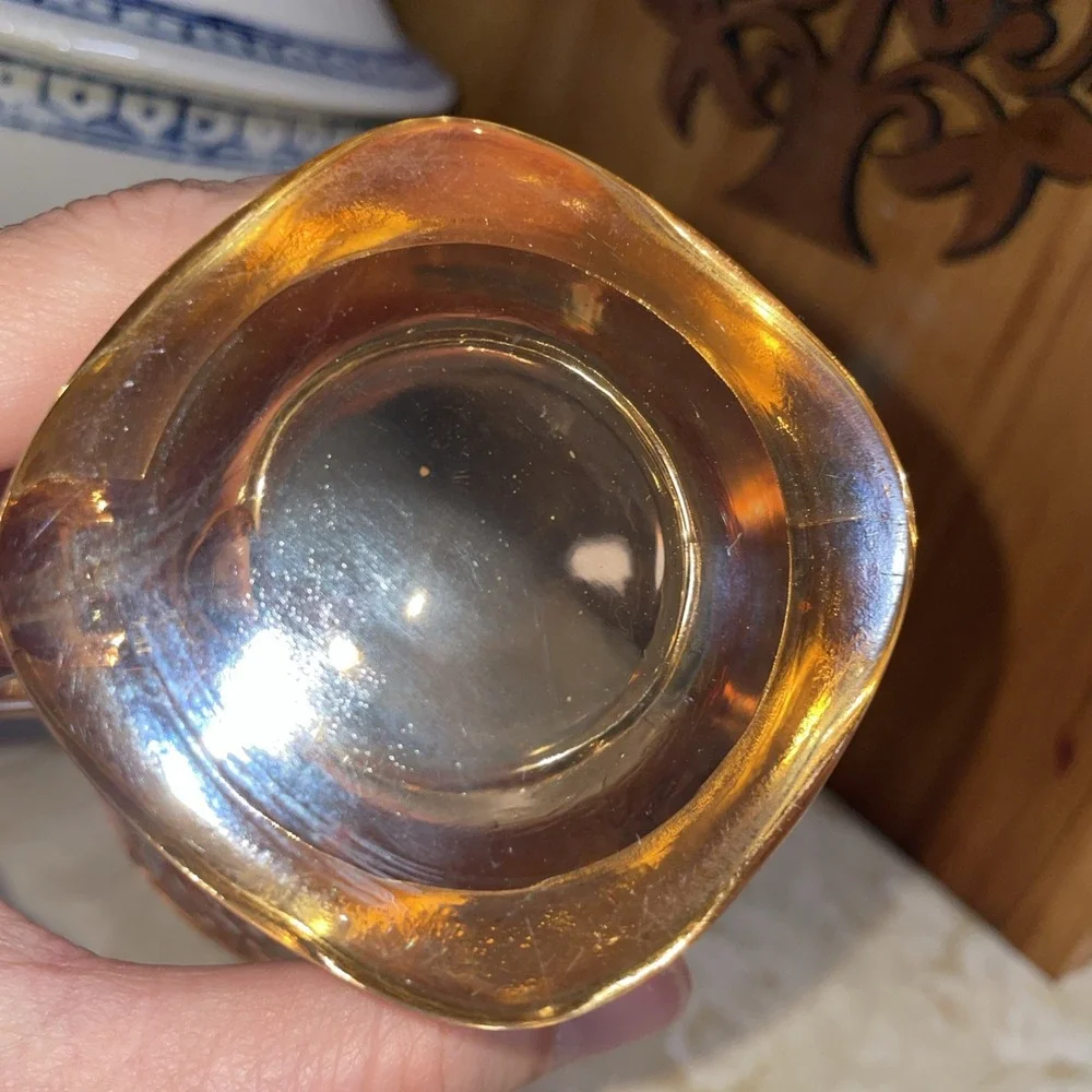 Vtg Jeannette Marigold Peach Floral Depression Carnival‎ Glass Creamer